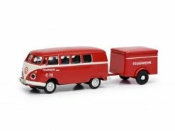 Schuco Feuerwehr VW T1 Bus mit Anhänger 1:87