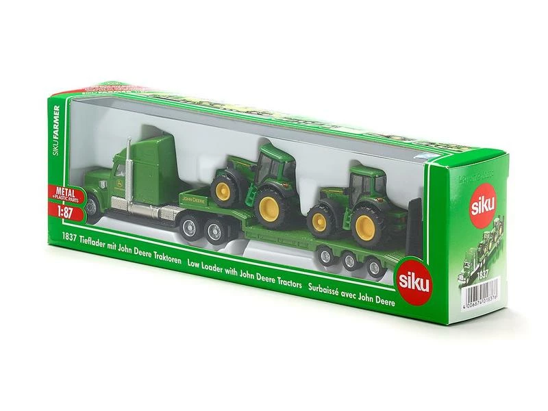 Siku Lastwagen mit Tieflader und 2x John Deere Traktoren 1:87 4 Siku Lastwagen mit Tieflader und 2x John Deere Traktoren 1:87 – Bild 2
